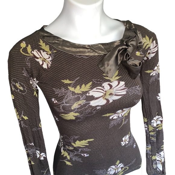 Retro Y2K Cote Femme Bateau Floral Neck Tie Stretch Top - Picture 8 of 8
